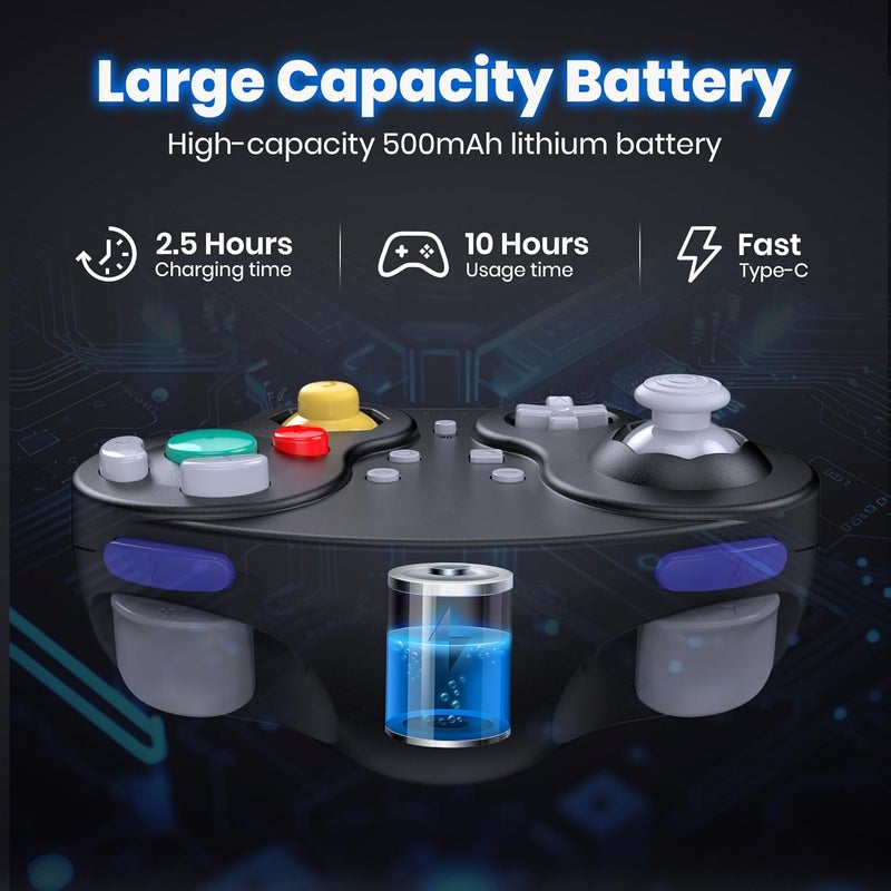 SAFFUN 2.4 GHz Wireless GameCube Controller, for NGC GameCube Console (Built-in Rumble) (Analog Stick) (Analog Triggers) (Rechargeable) (Plug and Play) Black - Image 4